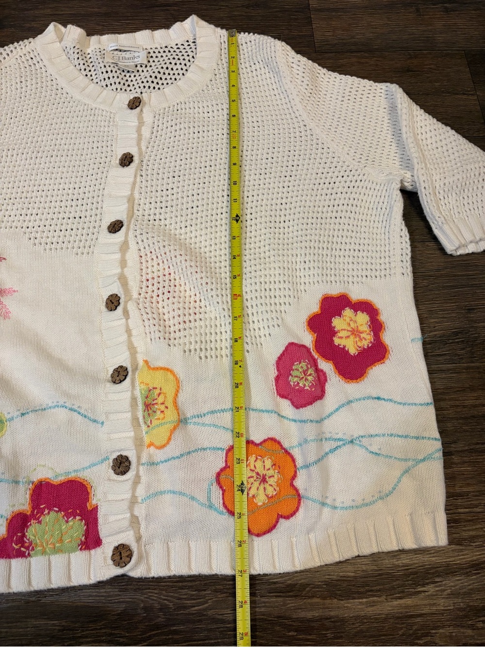 Women’s C.J. Banks White Coastal Hand Embroided Hawaiian Flower Cardigan Size 3X - Picture 6 of 7